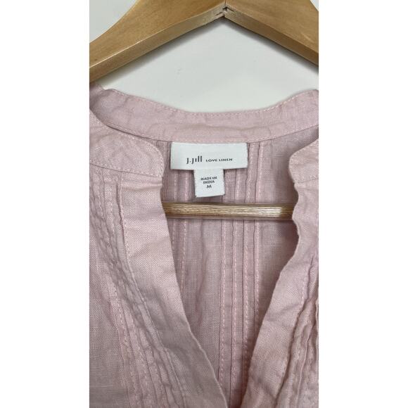 J Jill Love Linen Dress Womens M Tunic Dress Button Up Pintuck Beachy Blush Pink - Picture 3 of 8